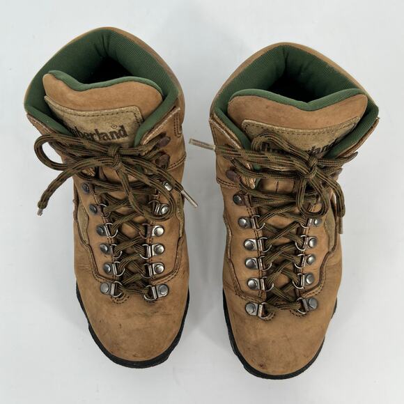 Vintage 90s Timberland Hiking Boots Womens 8 M Tan Brown Nubuck Leather Chunky - Picture 3 of 11